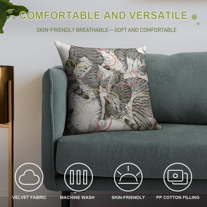 Cats Rose And Gold Soft Shrink-Resistant Throw Pillow