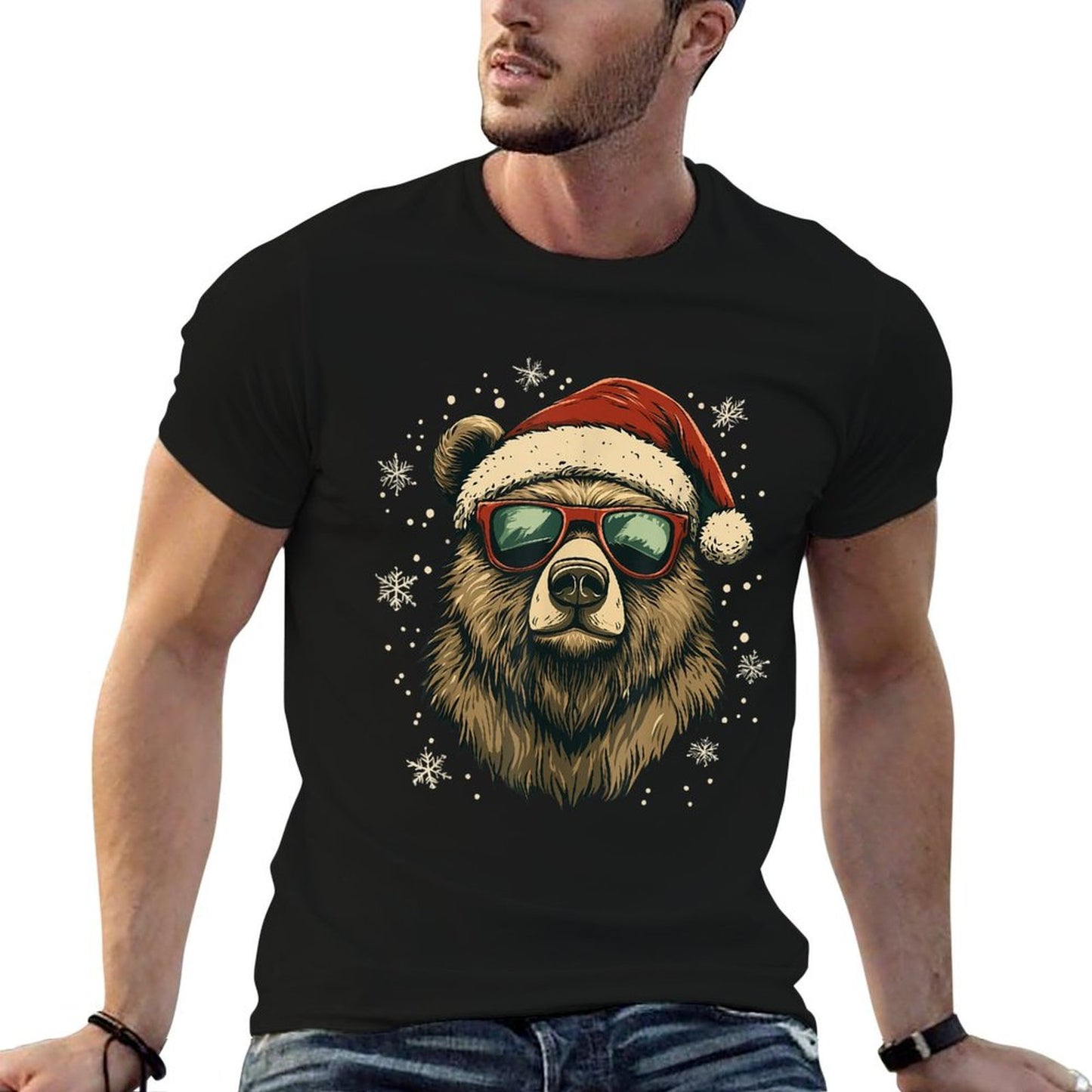 Grizzly Bear Santa Hat Funny Cute Animal Lover Christmas  Easy-care T-Shirt