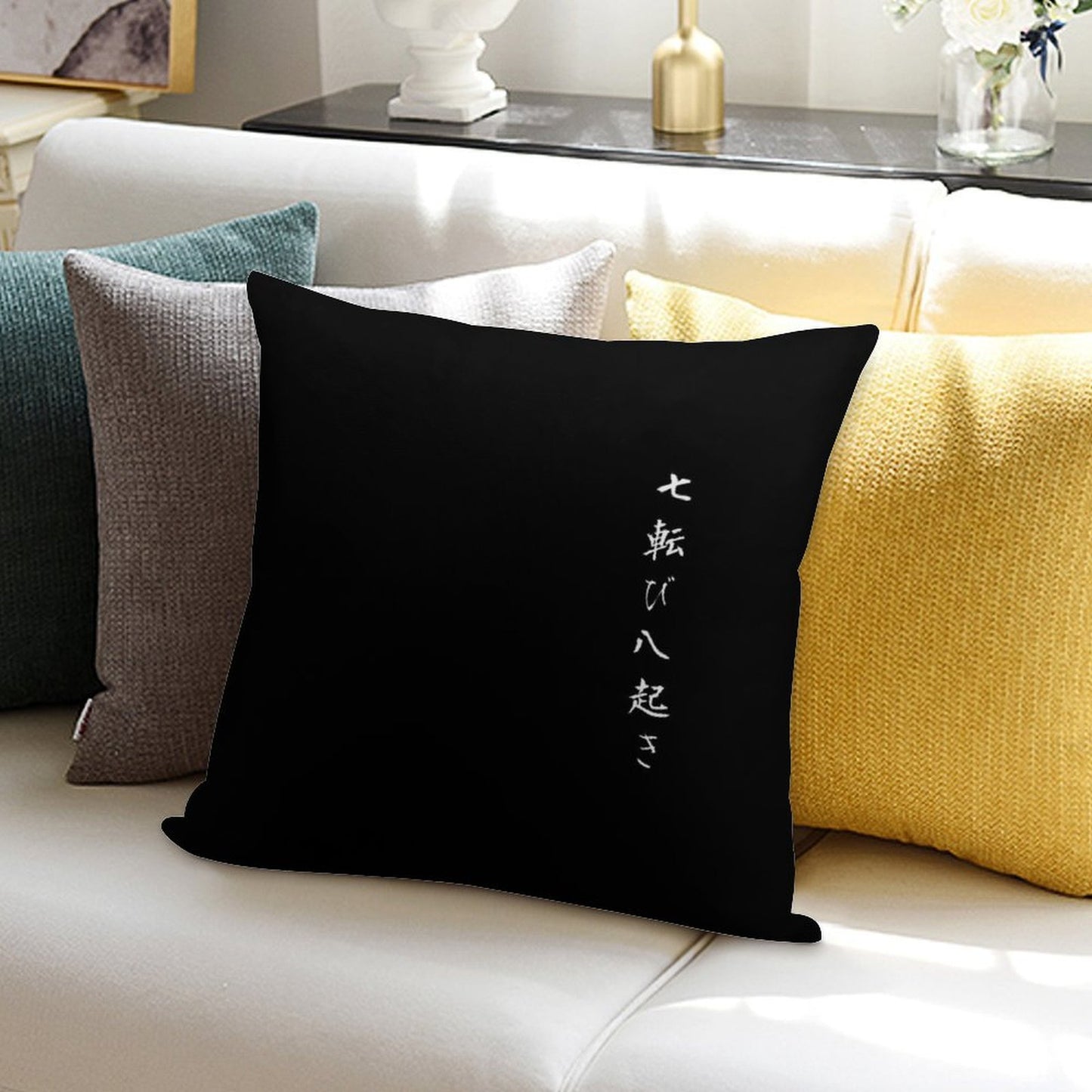 Fall Seven Times Get Up Eight Japanese Proverb for Hope, Inspiration, And Motivation! Soft Reinforced Edging Throw Pillow