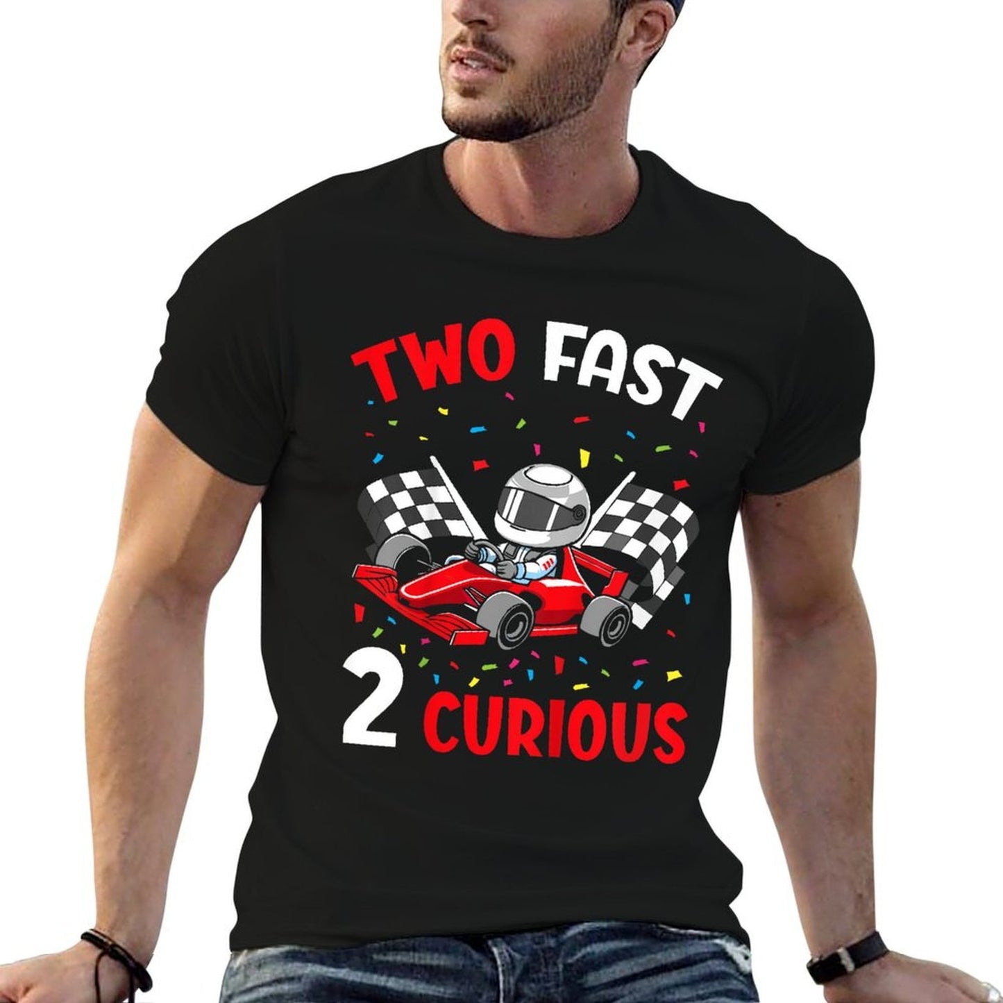 Two Fast 2 Curious 2nd Birthday Two Years Old Car Racing  Vintage-inspired T-Shirt