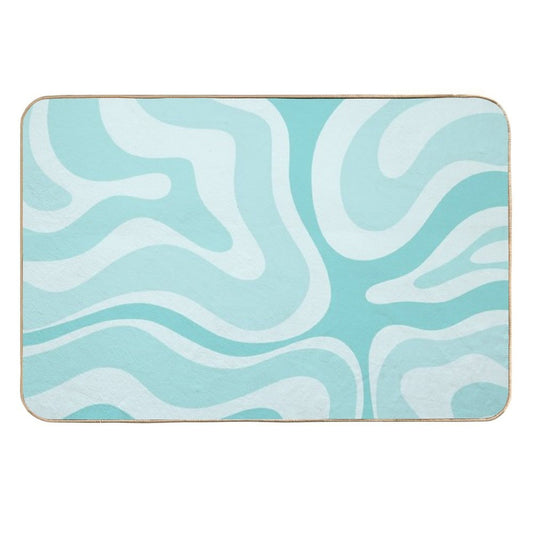Modern Retro Liquid Swirl Abstract in Light Aqua Teal Blue  Stain-Proof Bath Mat