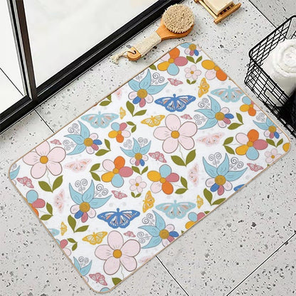 Whimsical  Beautiful Summer Butterfly Garden  Absorbent Bath Mat