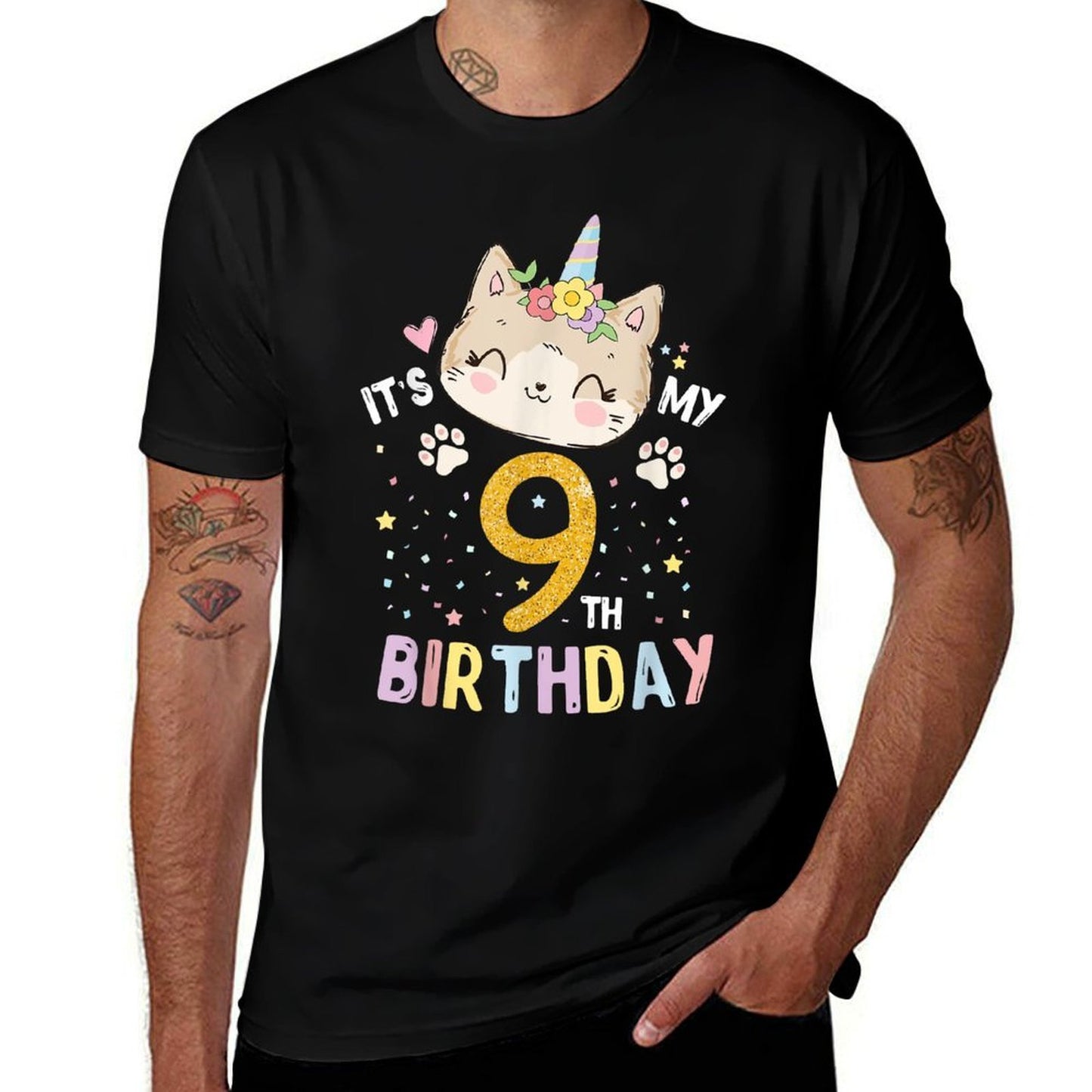 It’s My 9th Birthday Cute Unicorn Cat 9-Year-Old Girl  Odor-resistant T-Shirt