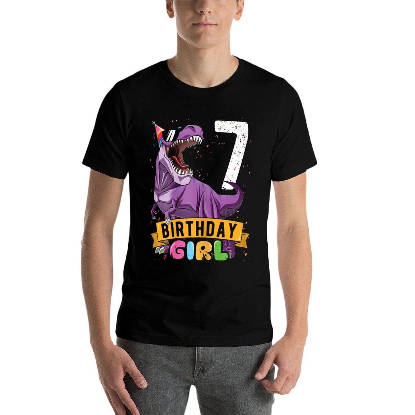7th Birthday Birthday Girl T Rex Kids 7 Year Old  Relaxed-fit T-Shirt