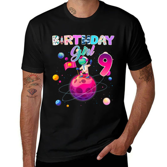 9th Space Birthday Girls Little Space Birthday Family Galaxy  Fade-proof Color T-Shirt