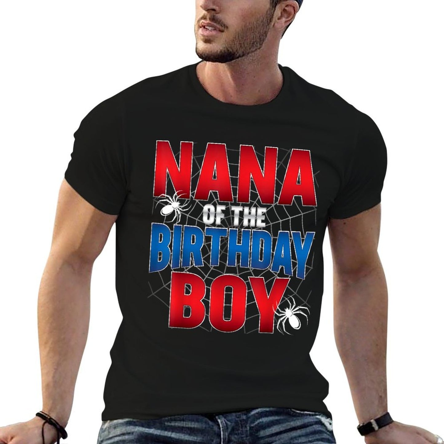 Nana Of The Birthday Boy Costume Spider Web Birthday Party  Rolled Sleeves T-Shirt