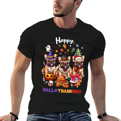 French Bulldog Dog Christmas Happy Hallothankmas X-Mas Sweatshirt  Quick-drying T-Shirt