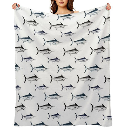 Graphic Modern Vector Atlantic Blue Marlin Pattern Multi-functional Throw Blanket