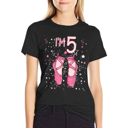 Ballerina 5th Birthday Party 5 Years Old Ballet Shoes  Cotton T-Shirt