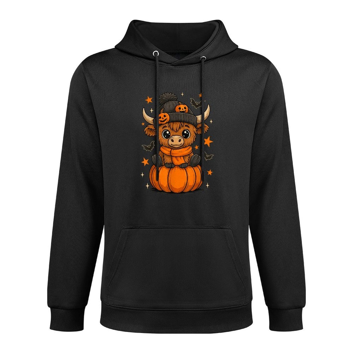 Retro Halloween Highland Cow Pumpkin Fall Cow Thanksgiving Relaxed Fit Hoodie