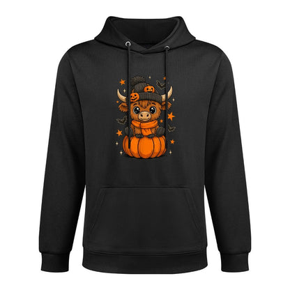 Retro Halloween Highland Cow Pumpkin Fall Cow Thanksgiving Relaxed Fit Hoodie