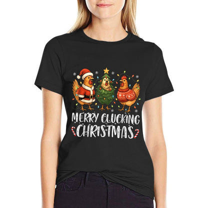Merry Clucking Christmas Chicken Pajama Funny Santa Hat Xmas  Easy-care T-Shirt