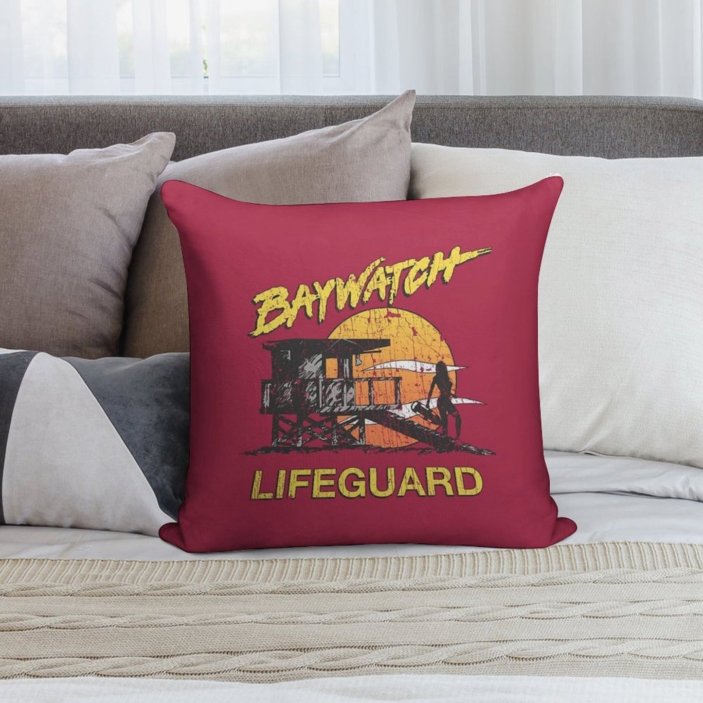 Baywatch Lifeguard Sunset 1989 Soft Skin-Friendly Throw Pillow