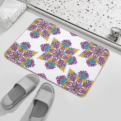 Colorful Fuchsia, Yellow And Blue Mandala.  Stain-Proof Bath Mat