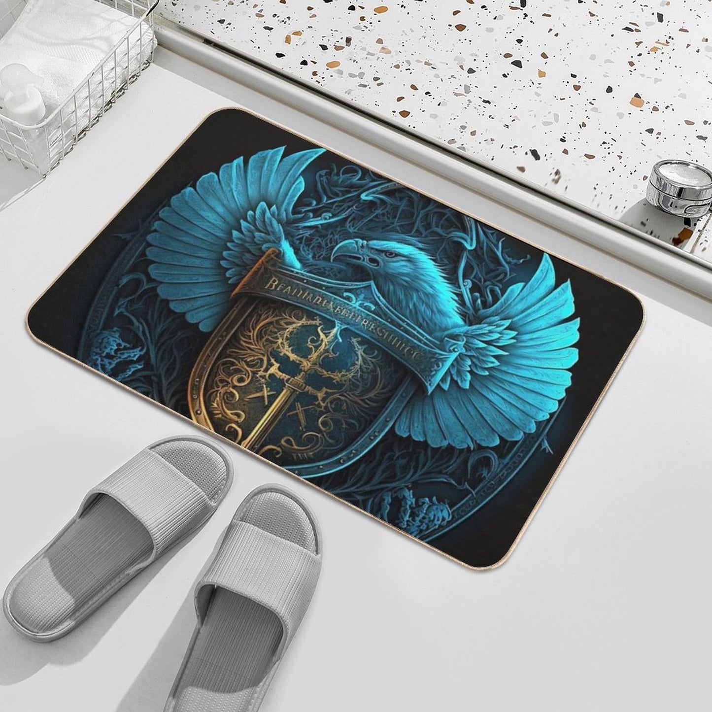 Blue Eagle with Sword & Shield  Non-Slip Bath Mat