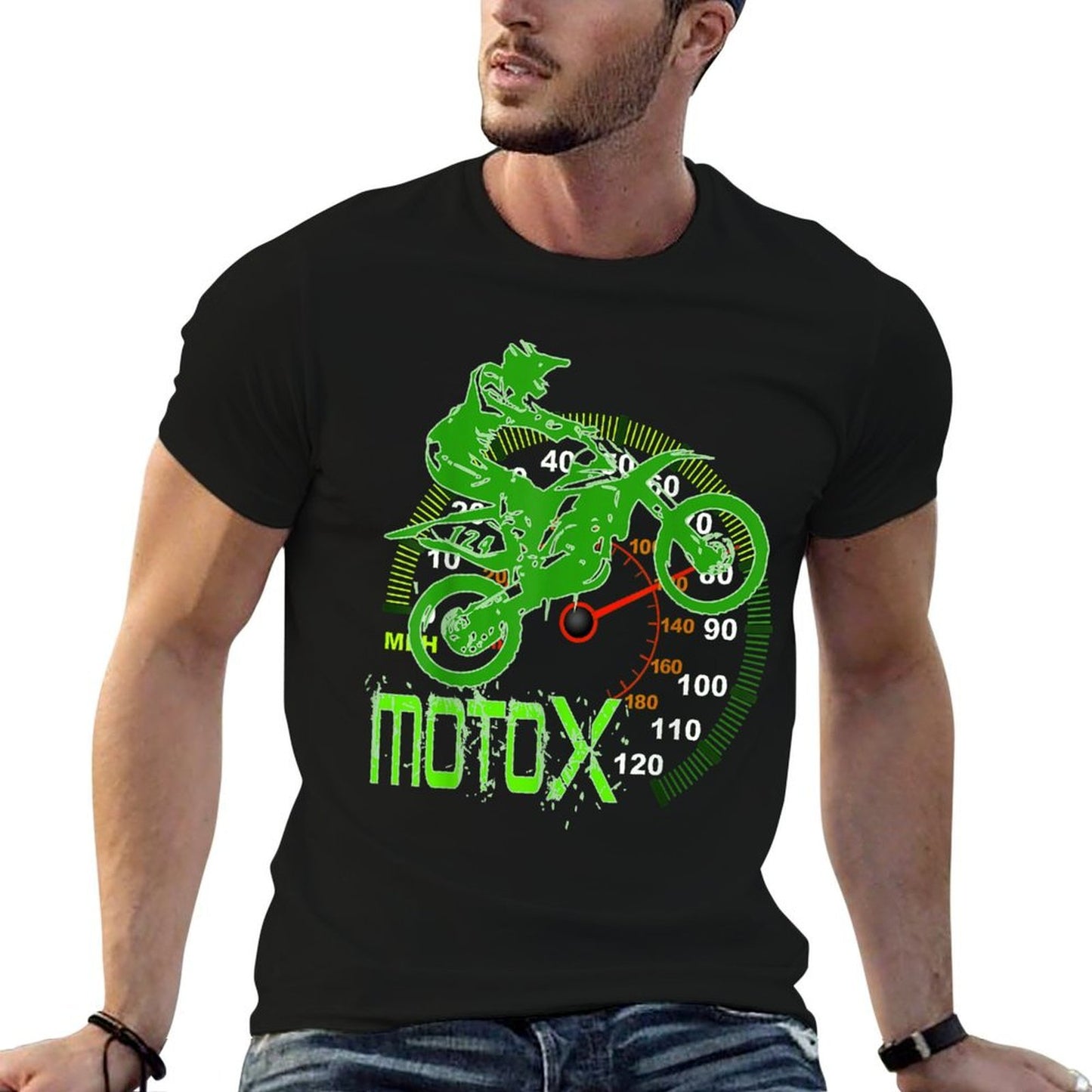 Dirt Bike Rider Silhouette (Neon Green) Men Women T  Odor-resistant T-Shirt