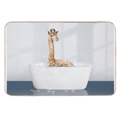 Baby Giraffe in Modern Bathtub Blue Print, Baby Giraffe Bathing, Animals in Bathtub Art by Synplus  Pet-Safe Bath Mat