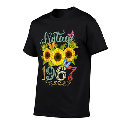 Sunflower Floral Butterfly Vintage 1967 Funny 58th Birthday  Heathered Texture T-Shirt
