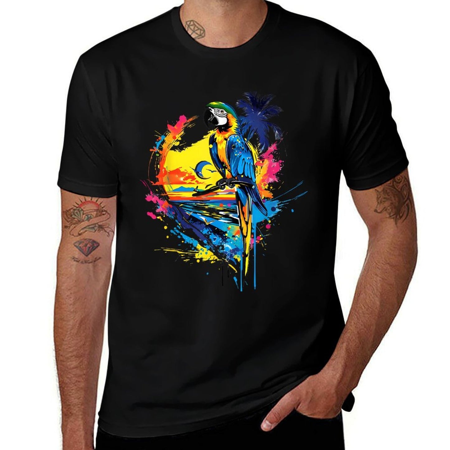 Tropical Twilight Delight Parrot Sunset  Stretchy T-Shirt