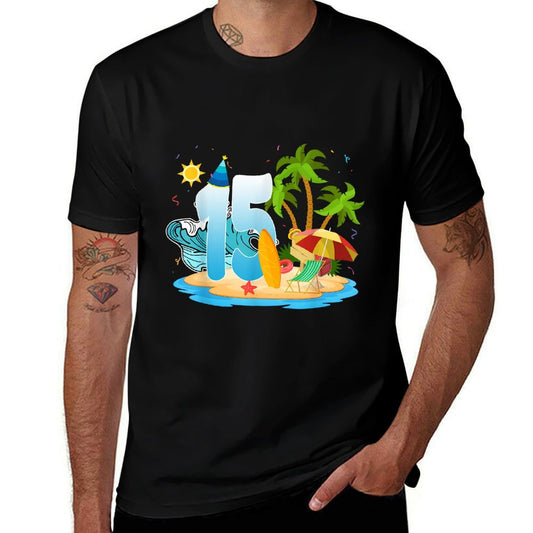 Kids 15th Birthday Beach Summer Vacation 15 Year Old Party  Stretchy T-Shirt