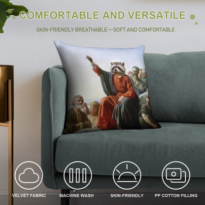 Raccoon Jesus Soft Short Plush Fabric Throw Pillow