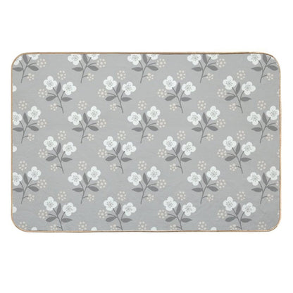 2731 E - Hand Drawn Ditsy Flowers, Grey Silver  Fade-Resistant Bath Mat
