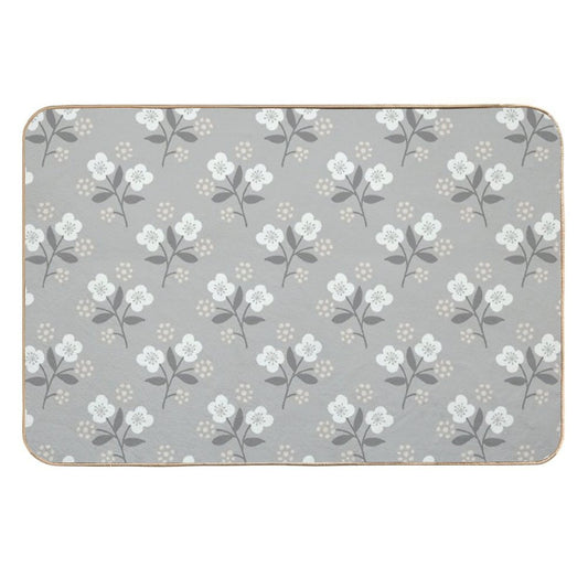 2731 E - Hand Drawn Ditsy Flowers, Grey Silver  Fade-Resistant Bath Mat