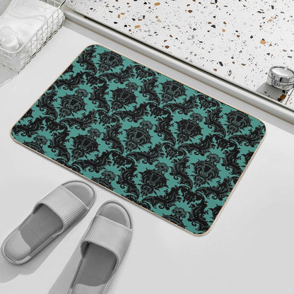 Teal Lace Victorian Wallpaper  Fade-Resistant Bath Mat