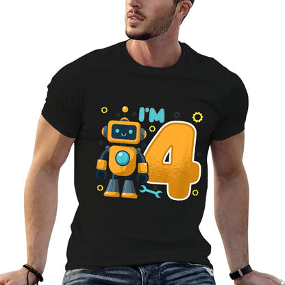 Kids I'm 4 Kids Four Years Old Robotics Robot 4th Birthday Party  Breathable T-Shirt