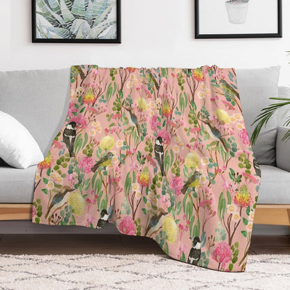 Australian Birds And Blooms Native Flora Chinoiserie Wrinkle-free Throw Blanket