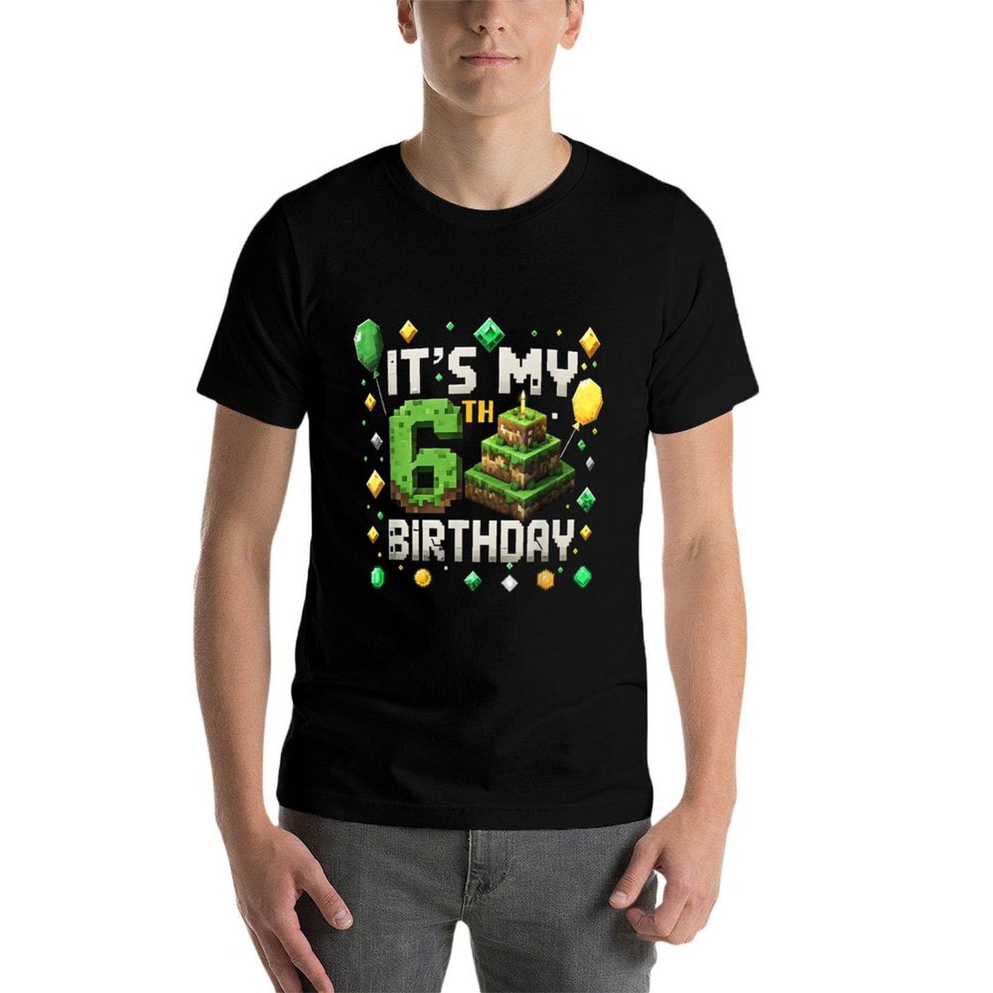 Kids It's My 6th Birthday 6 Six Birthday Boys Pixel Game  Oversized Silhouette T-Shirt
