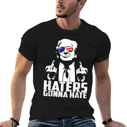 Funny Haters Gonna Hate President Donald Trump Middle Finger  Trendy Pattern T-Shirt