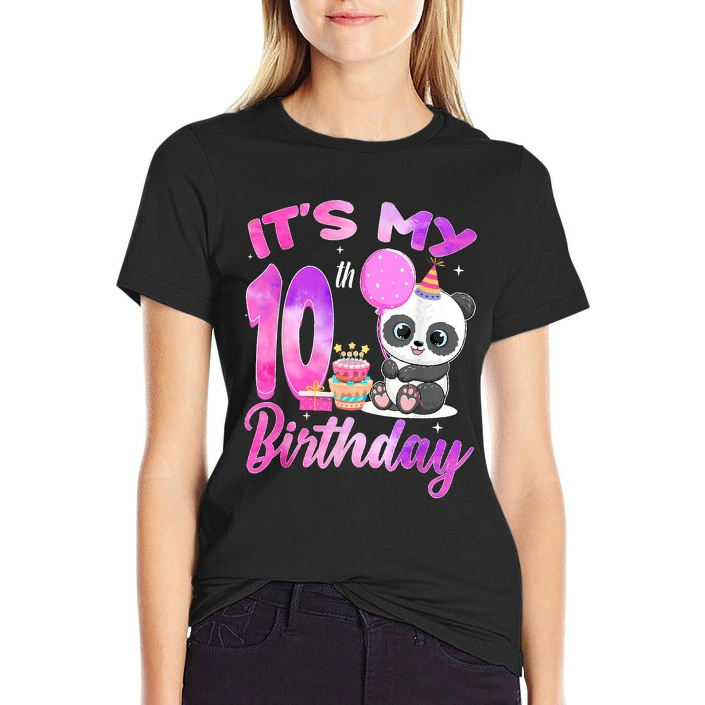 It's My 10th Birthday Cute Panda 10 Year Old Girl Party  Summer-ready Fabric T-Shirt