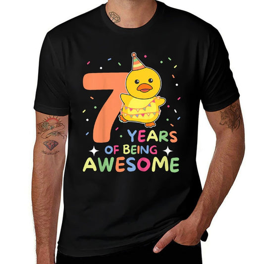 Kids Duck For 7th Birthday Children Seven Years Old Duck  Breathable T-Shirt