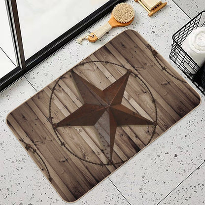 Primitive Western Country Barn Wood Grunge Star Durable Bath Mat