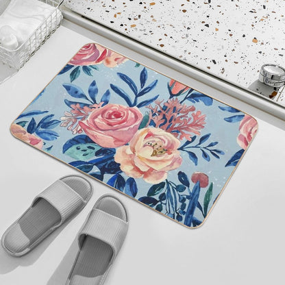 Seamless Watercolor Floral Pattern with Light Background  Repositionable Bath Mat