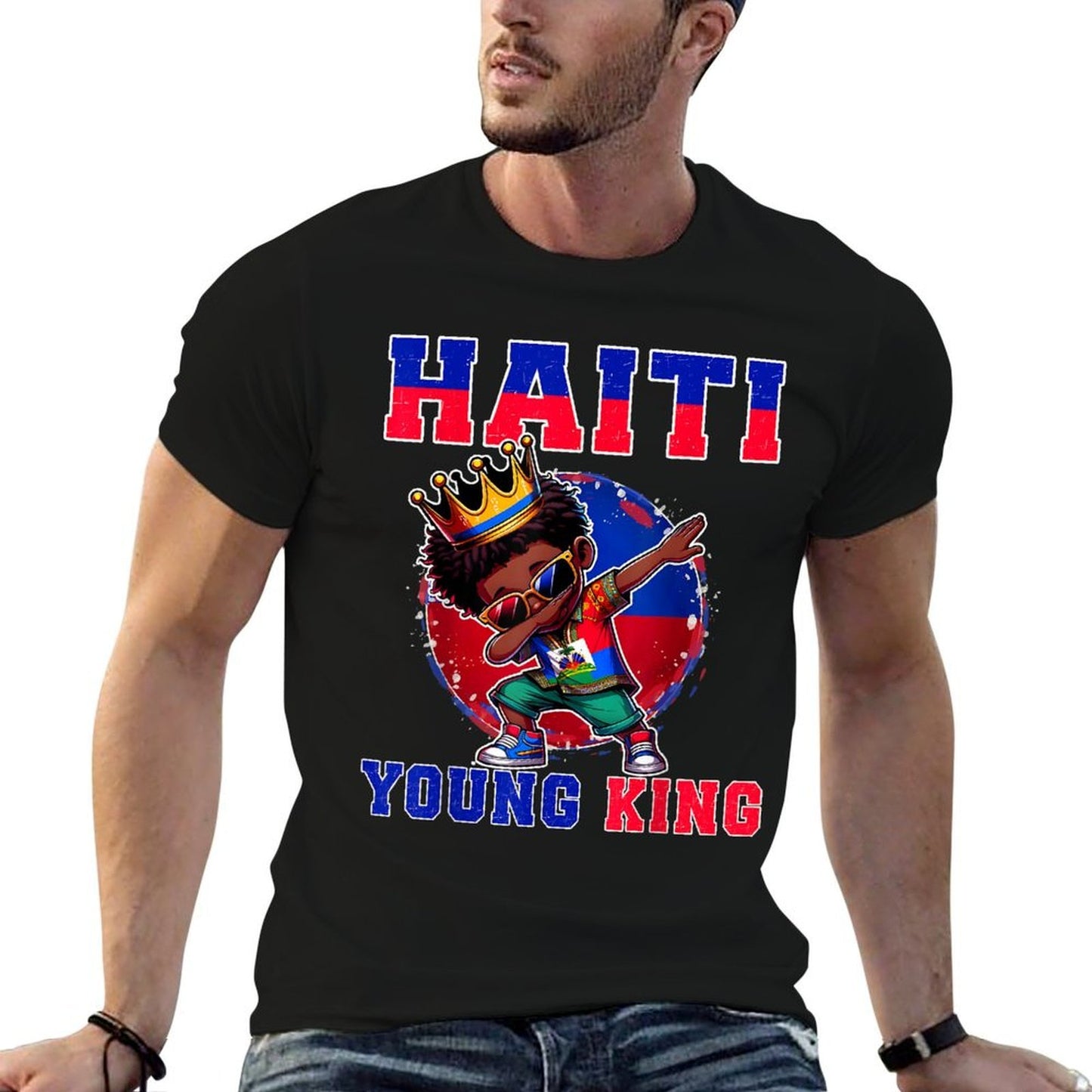 Haiti Young King Haiti Flag Melanin for Black Boys Kids  Eco-friendly Material T-Shirt