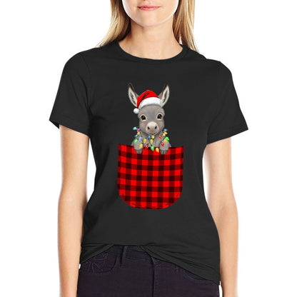 Donkey Buffalo Red Plaid Pocket Christmas Funny Men Women  Breathable T-Shirt