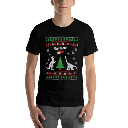 Funny Dinosaurs And Santa Ugly Christmas Sweater  Wrinkle-resistant T-Shirt