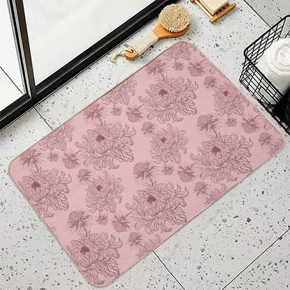 Vintage Floral Pattern on Soft Pink Background  Pet-Safe Bath Mat