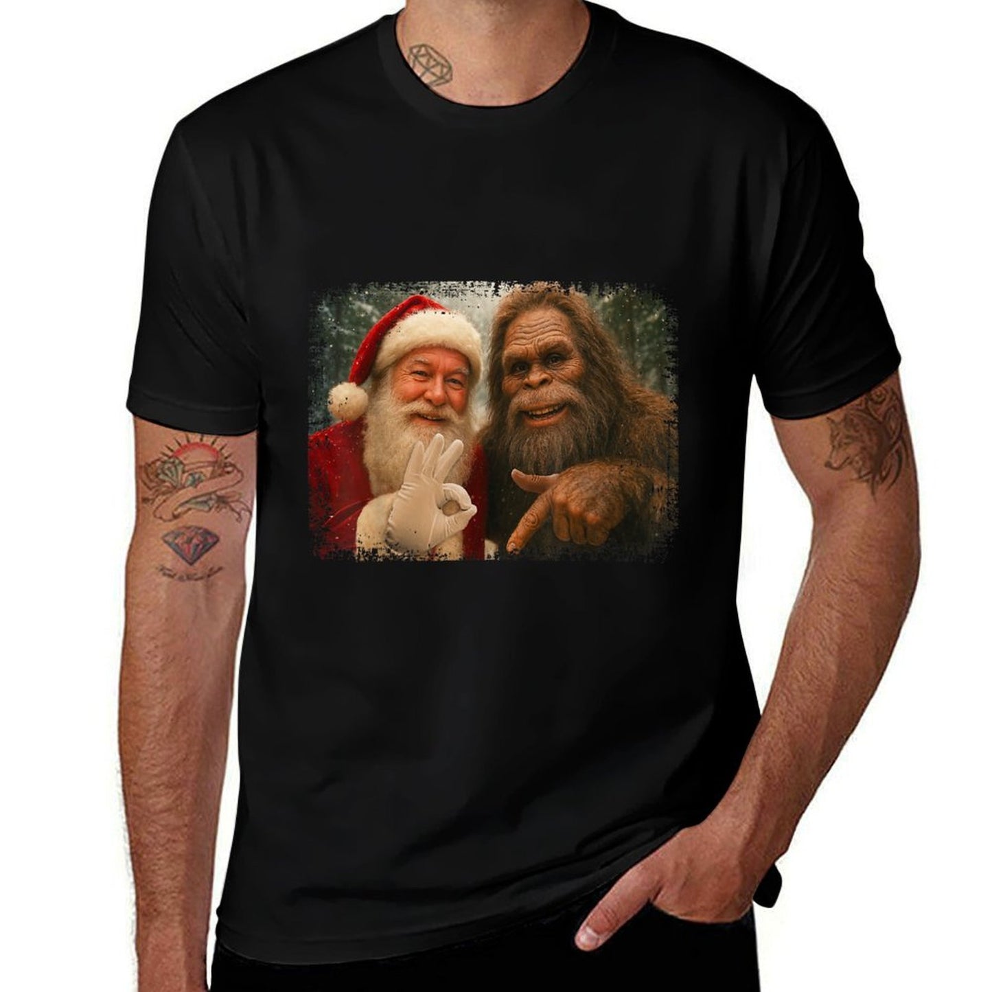 Funny 67 Santa with Bigfoot Six Seven 6 7 Meme Christmas  Cotton T-Shirt