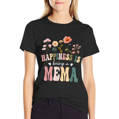 Happiness Is Being A Mema Floral Design Mema Mother's Day  Polyester Blend T-Shirt