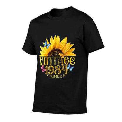 Vintage 1984 Sunflower Floral Butterfly Funny 40th Birthday  Odor-resistant T-Shirt