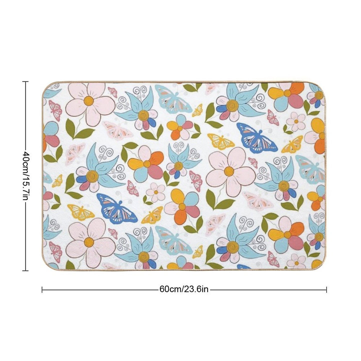 Whimsical  Beautiful Summer Butterfly Garden  Absorbent Bath Mat