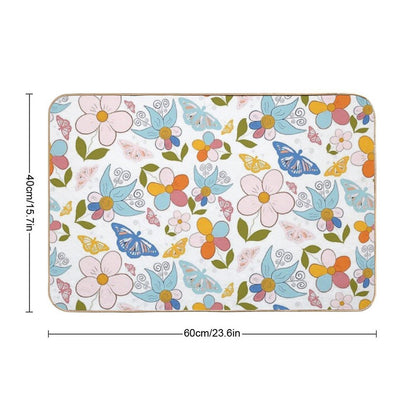 Whimsical  Beautiful Summer Butterfly Garden  Absorbent Bath Mat