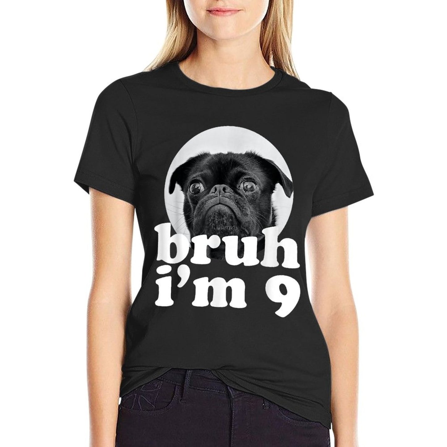 Bruh I'm 9 Year Old Pug Dog 9th Birthday Boys  Polyester Blend T-Shirt