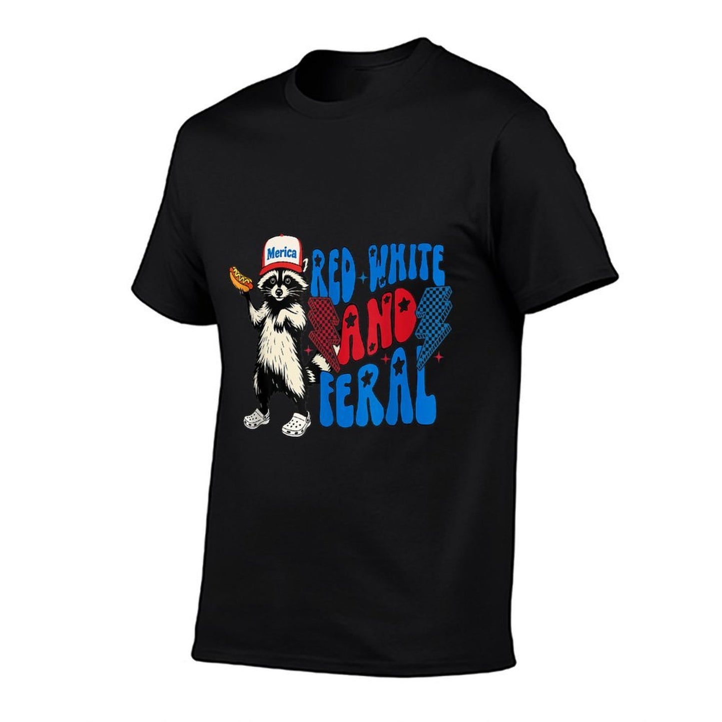 Funny Raccoon 4th Of July Patriotic Cute Red White And Feral  Stretchy T-Shirt