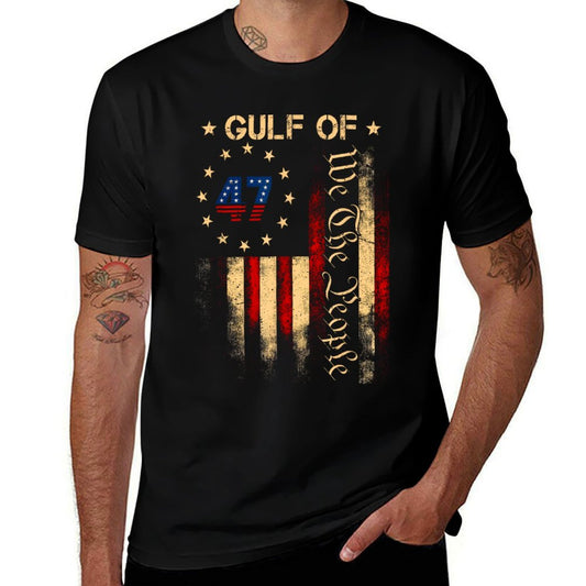 Gulf of USA America Funny USA Flag Oversized Silhouette T-Shirt