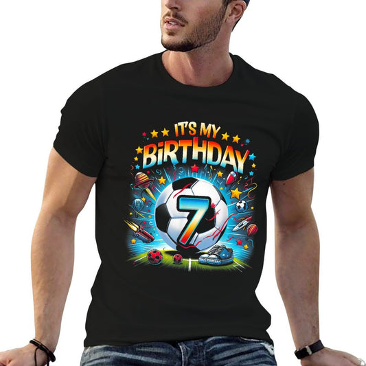 Kids It's My 7th Birthday Boys Soccer Football 7 Years Old  Stretchy T-Shirt