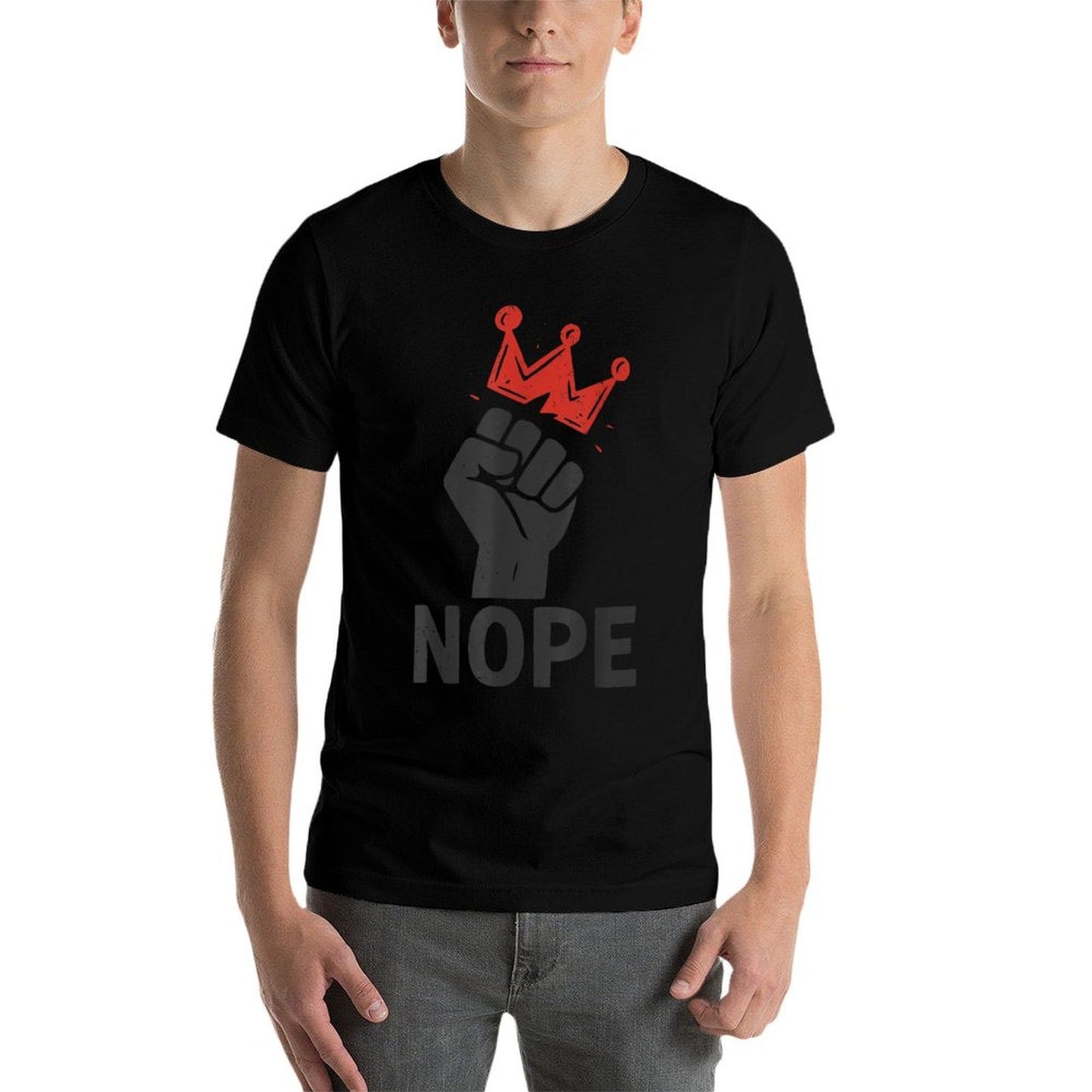 Nope, Fist  Crown, No Kings  Ribbed Collar T-Shirt
